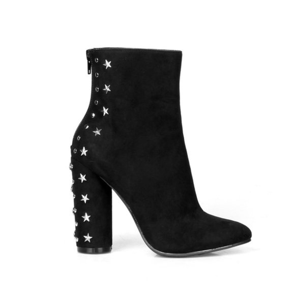 Black Studded Silver Star Women's Mid High Booties Size 8.5 - Picture 2 of 10